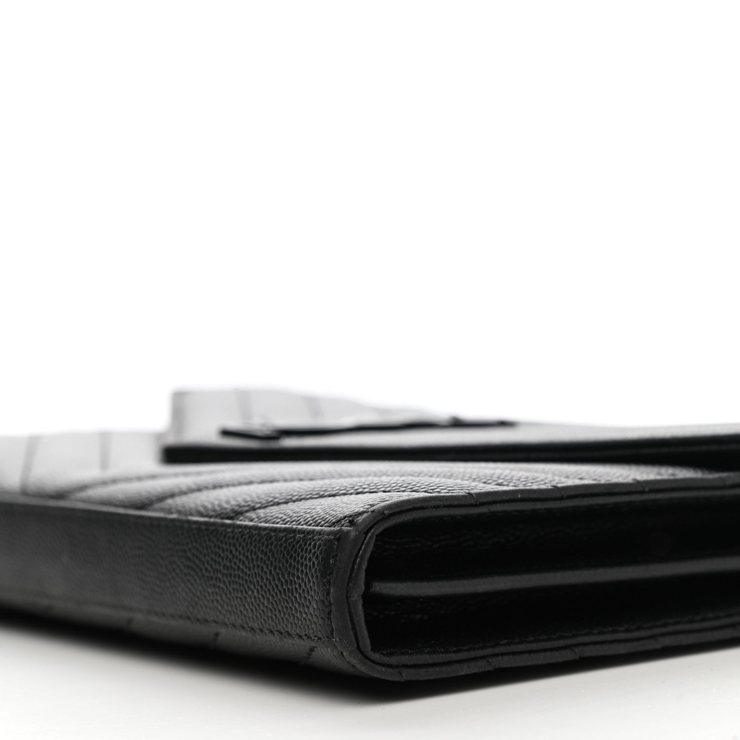 Saint Laurent Grain De Poudre Matelasse Chevron Monogram Chain Wallet Black 9 of 12