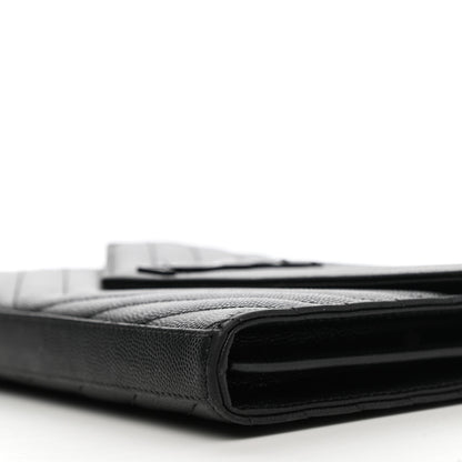 Saint Laurent Grain De Poudre Matelasse Chevron Monogram Chain Wallet Black 9 of 12