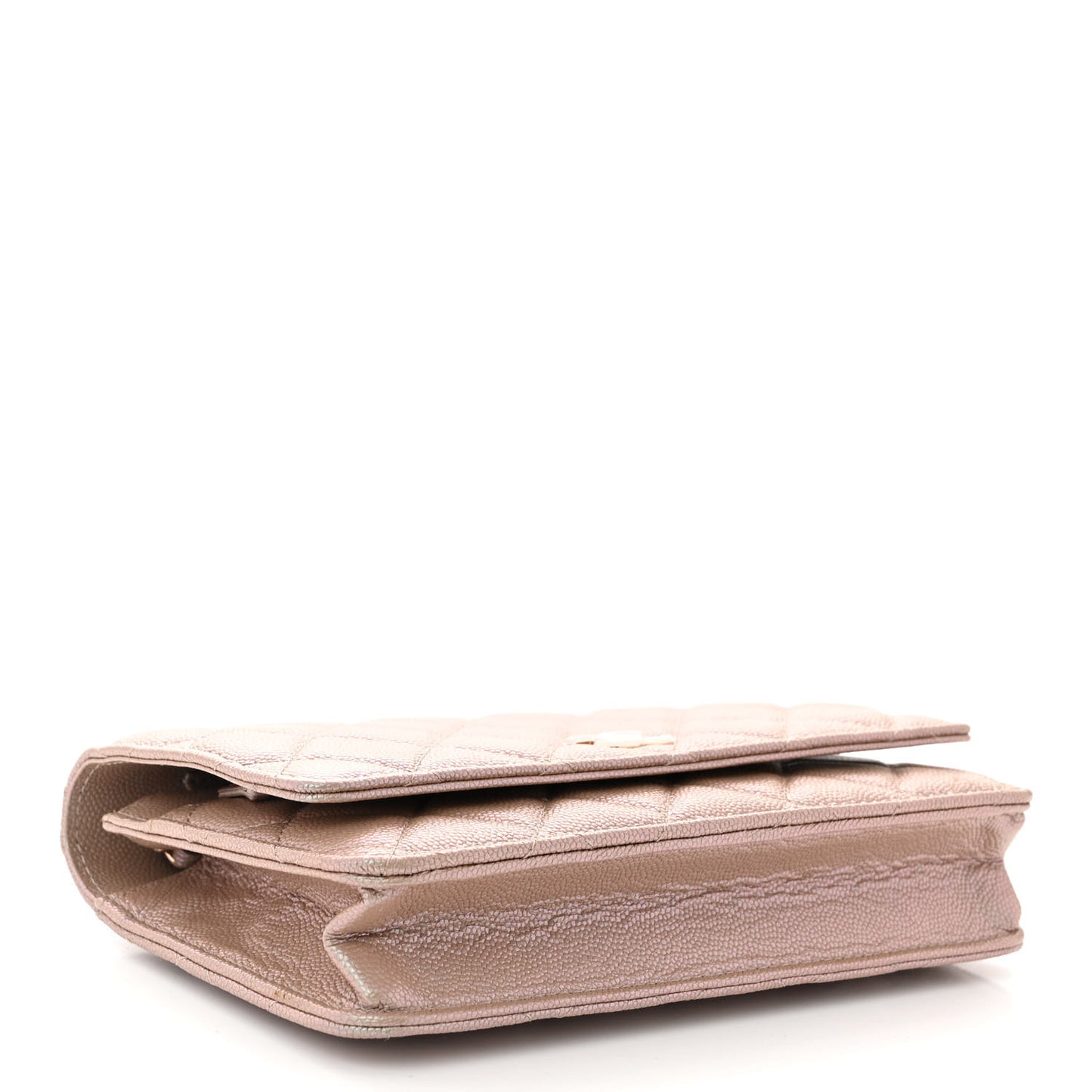 Iridescent Caviar Quilted Wallet on Chain WOC Beige
