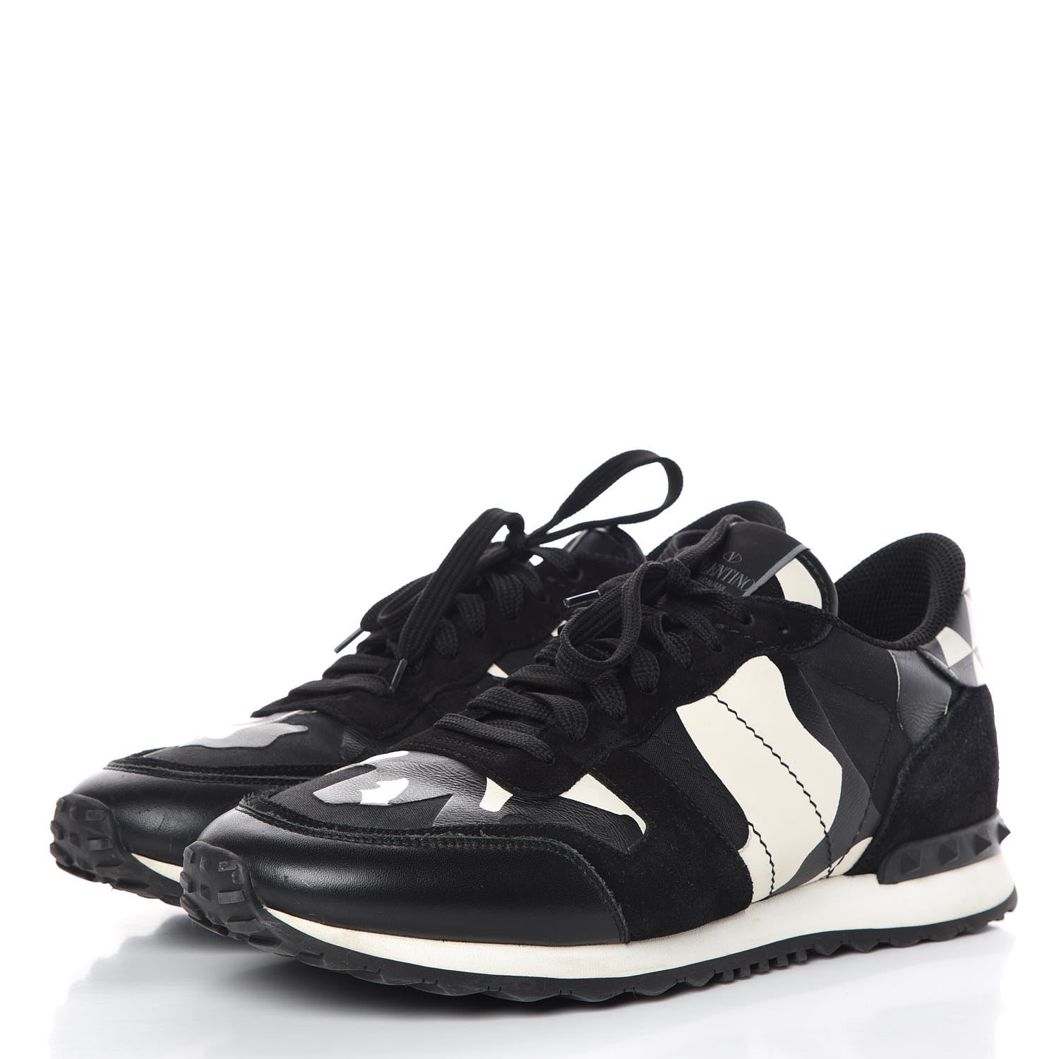 Valentino Garavani Nappa Suede Camouflage Mens Rockrunner Sneakers 44 Black White 3 of 18