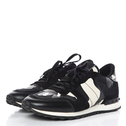 Valentino Garavani Nappa Suede Camouflage Mens Rockrunner Sneakers 44 Black White 3 of 18