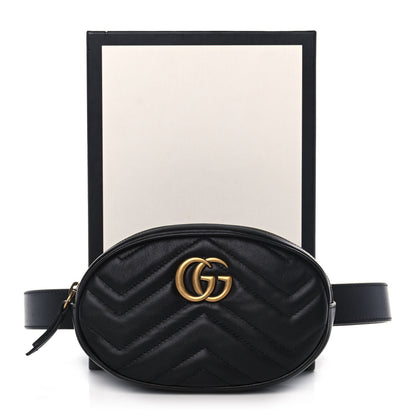 Gucci Calfskin Matelasse GG Marmont Belt Bag 85 34 Black 12 of 12