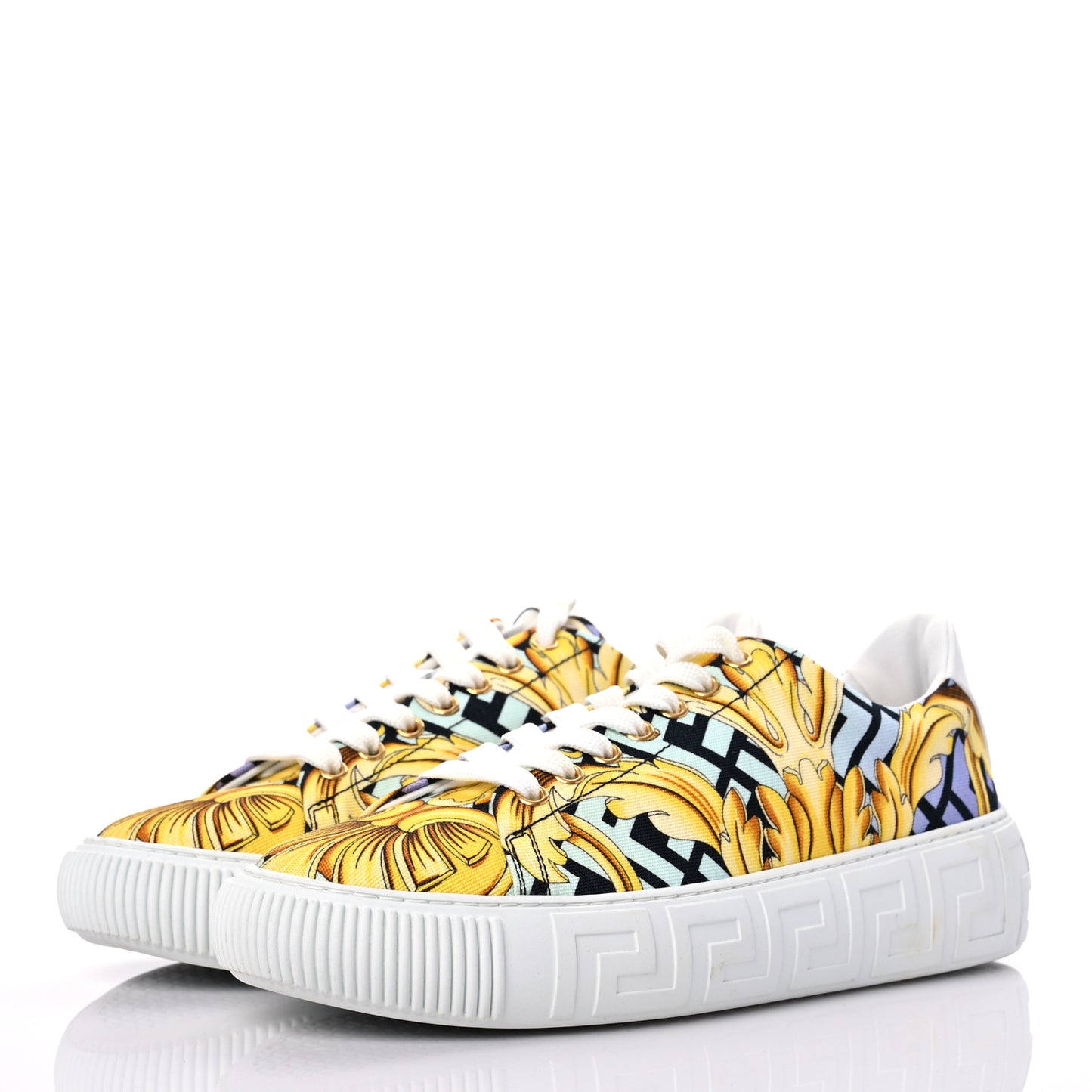X FENDI Fabric FF Baroque Fendace Greca Sneakers 40 Gold Multicolor