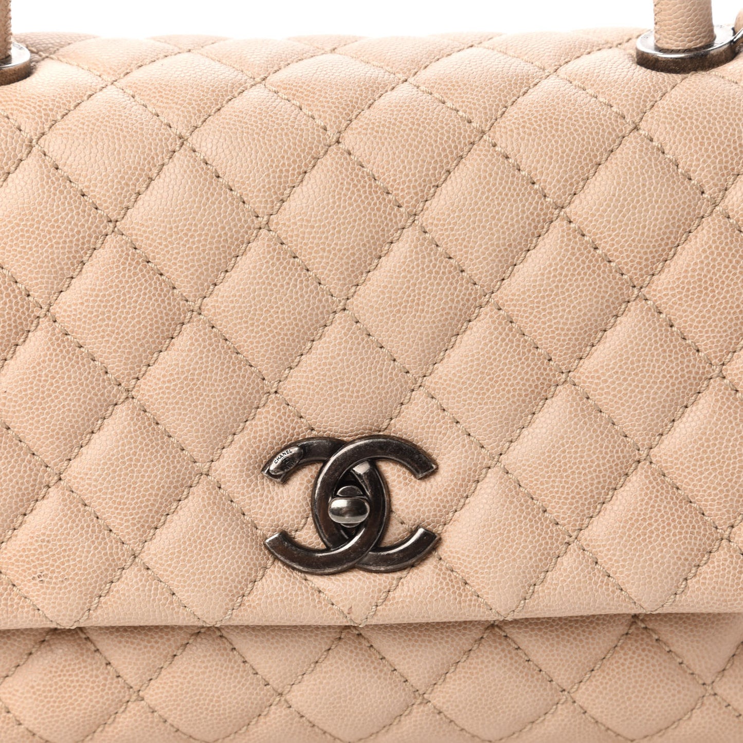 Caviar Quilted Small Coco Handle Flap Light Beige