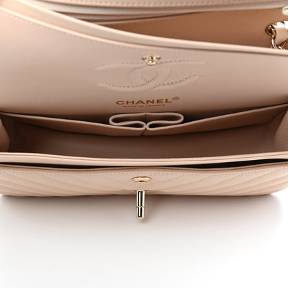 Chanel Caviar Chevron Quilted Small Double Flap Beige 5 of 9
