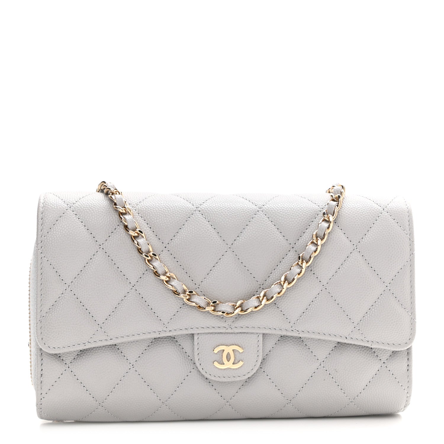 Chanel Caviar Quilted Phone Holder Wallet on Removable Chain Grey 3 of 11