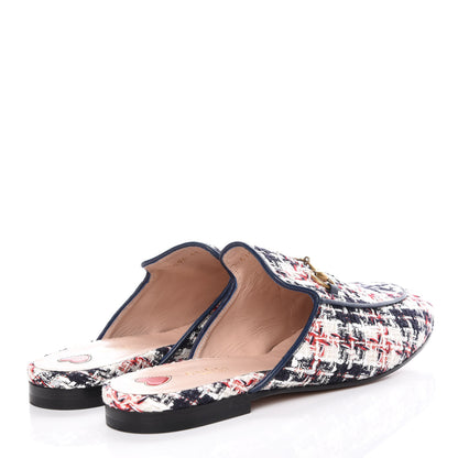 Gucci Tweed Check Womens Princetown Slippers 41 Gardenia Ink Blue Agata 4 of 9