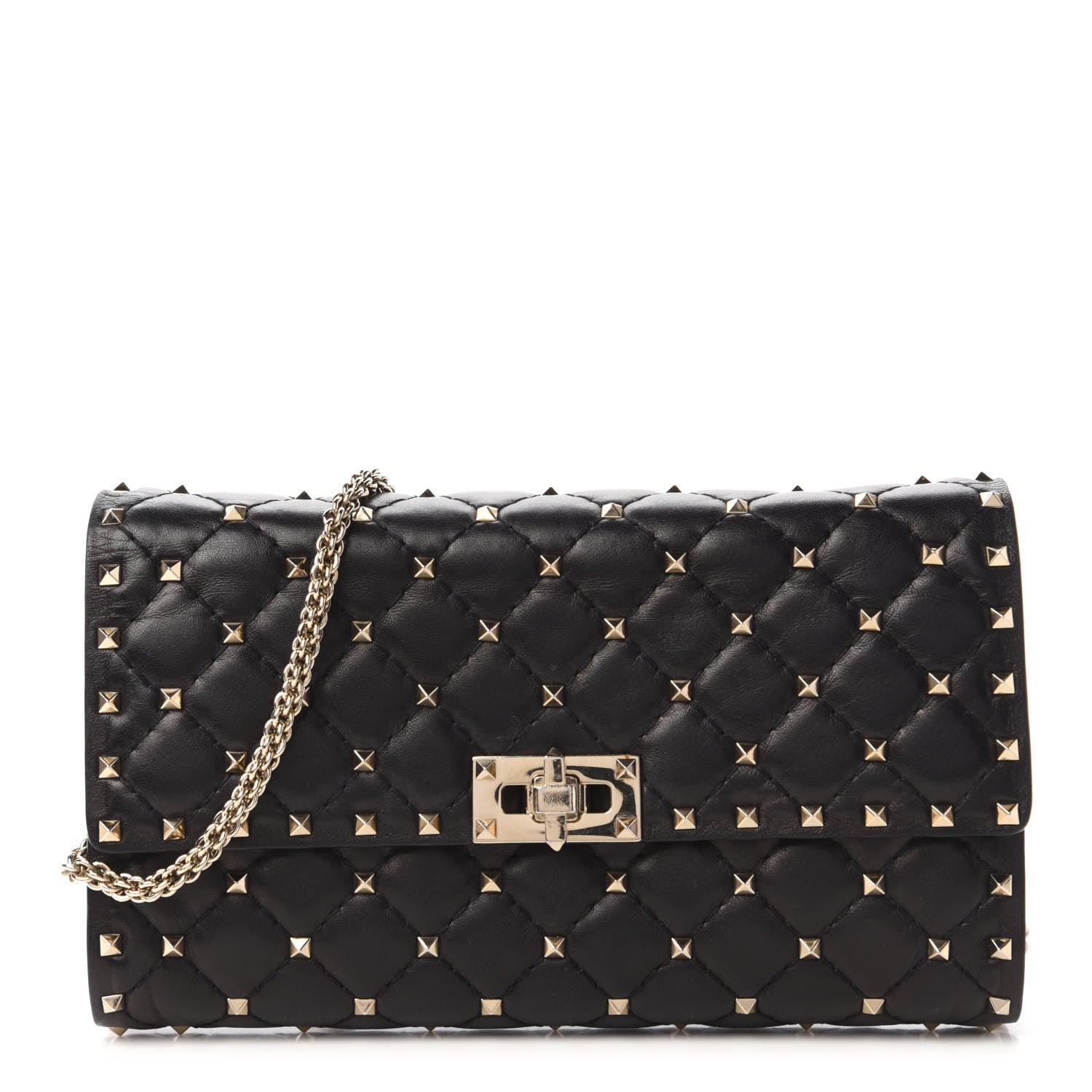 Valentino Garavani Lambskin Rockstud Spike Wallet on Chain Black 1 of 10