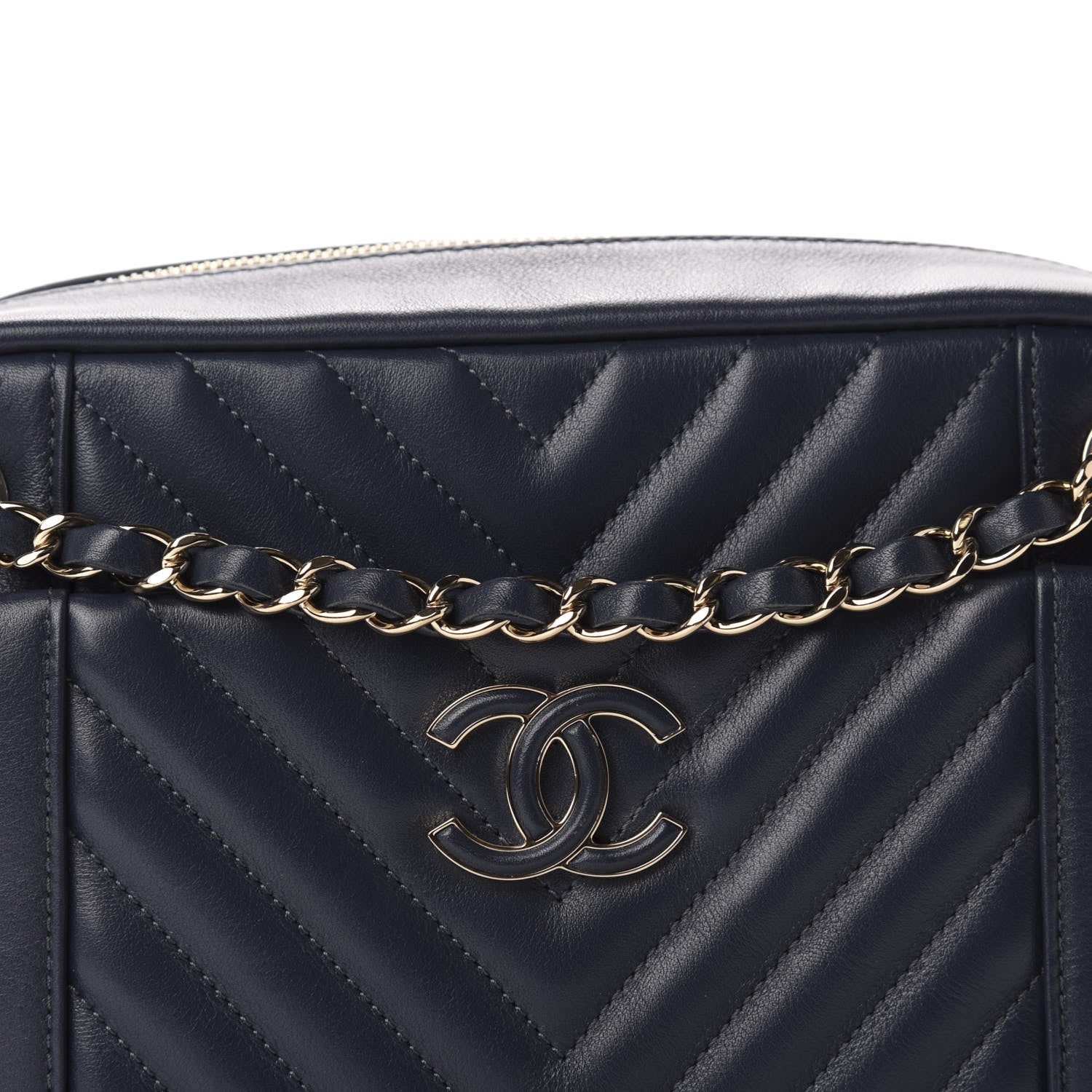 Chanel Calfskin Quilted Daily Chevron Camera Case Navy Blue 10 of 11