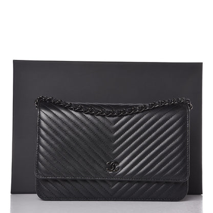 Chanel Lambskin Chevron Quilted Wallet On Chain WOC So Black 10 of 10