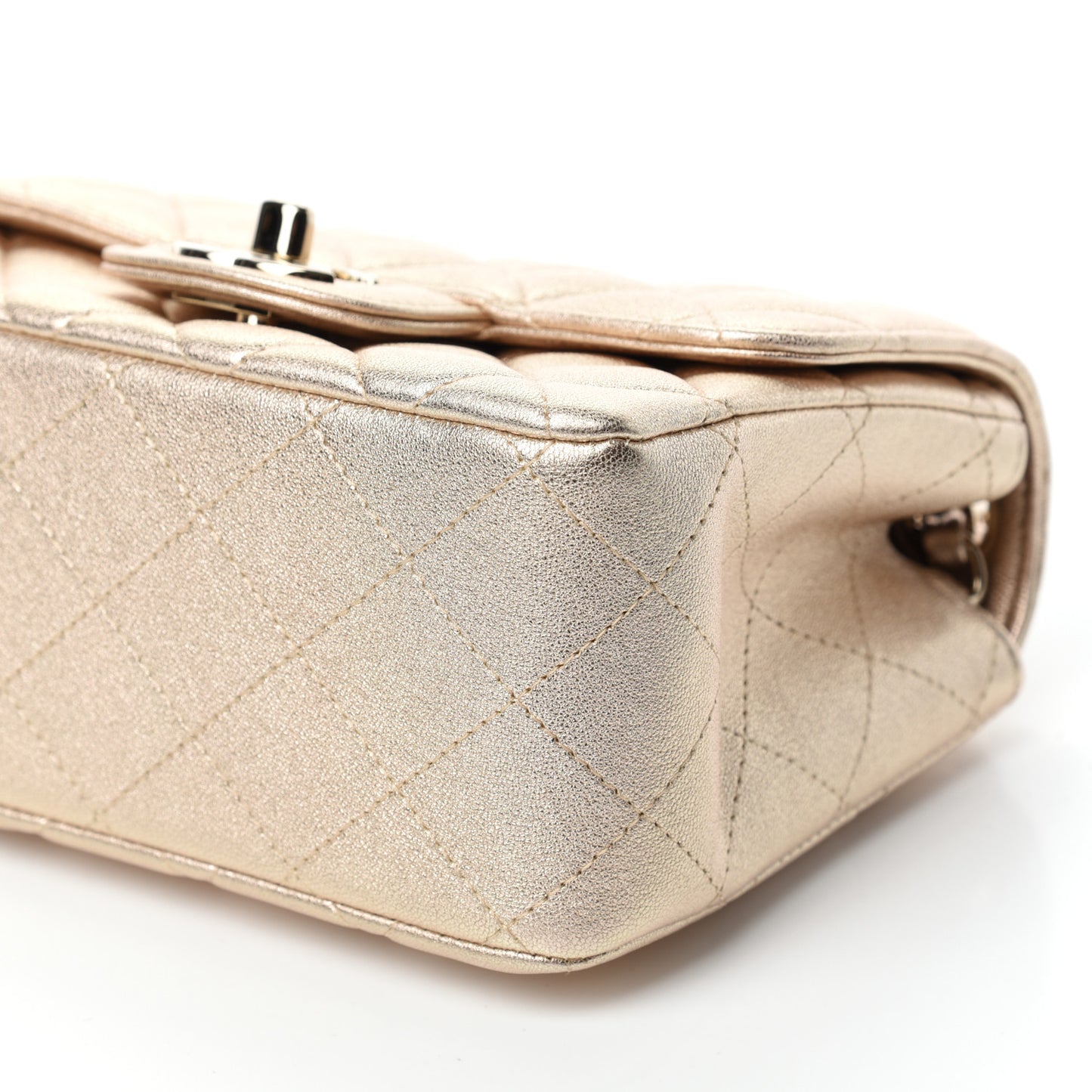Metallic Lambskin Quilted Mini Square Flap Gold
