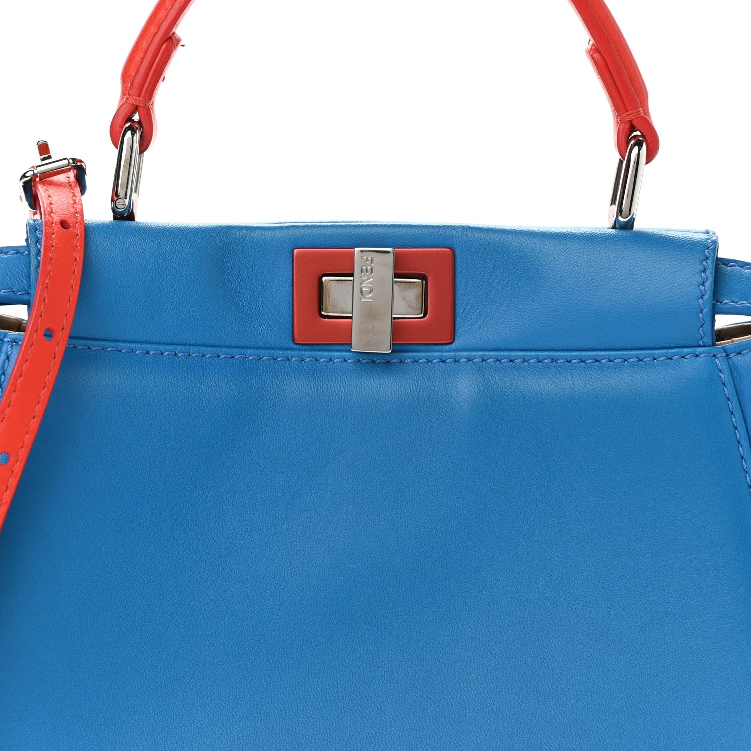 Fendi Nappa Colorblock Mini Peekaboo Iconic Satchel Blue Royal Papavero Cuoio 5 of 11