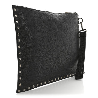 Versace Grained Calfskin Studded Medusa Wristlet Pouch Black 3 of 10