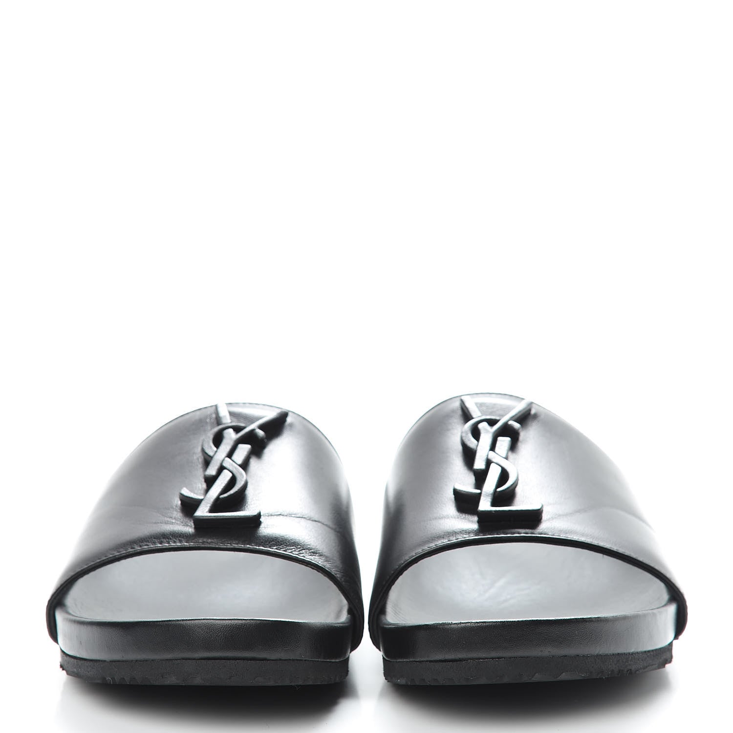Saint Laurent Lambskin Joan Slide Sandals 37.5 Black 2 of 10