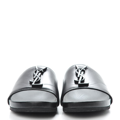 Saint Laurent Lambskin Joan Slide Sandals 37.5 Black 2 of 10