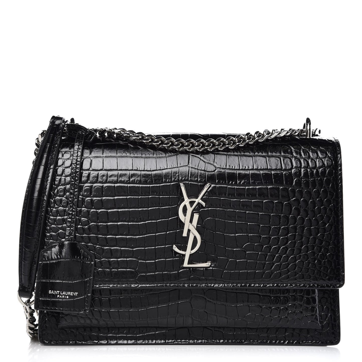 Calfskin Crocodile Embossed Medium Monogram Sunset Black