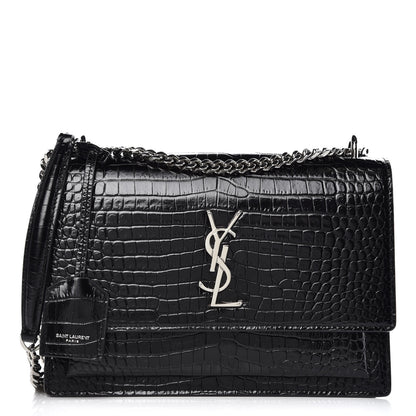 Saint Laurent Calfskin Crocodile Embossed Medium Monogram Sunset Black 1 of 7