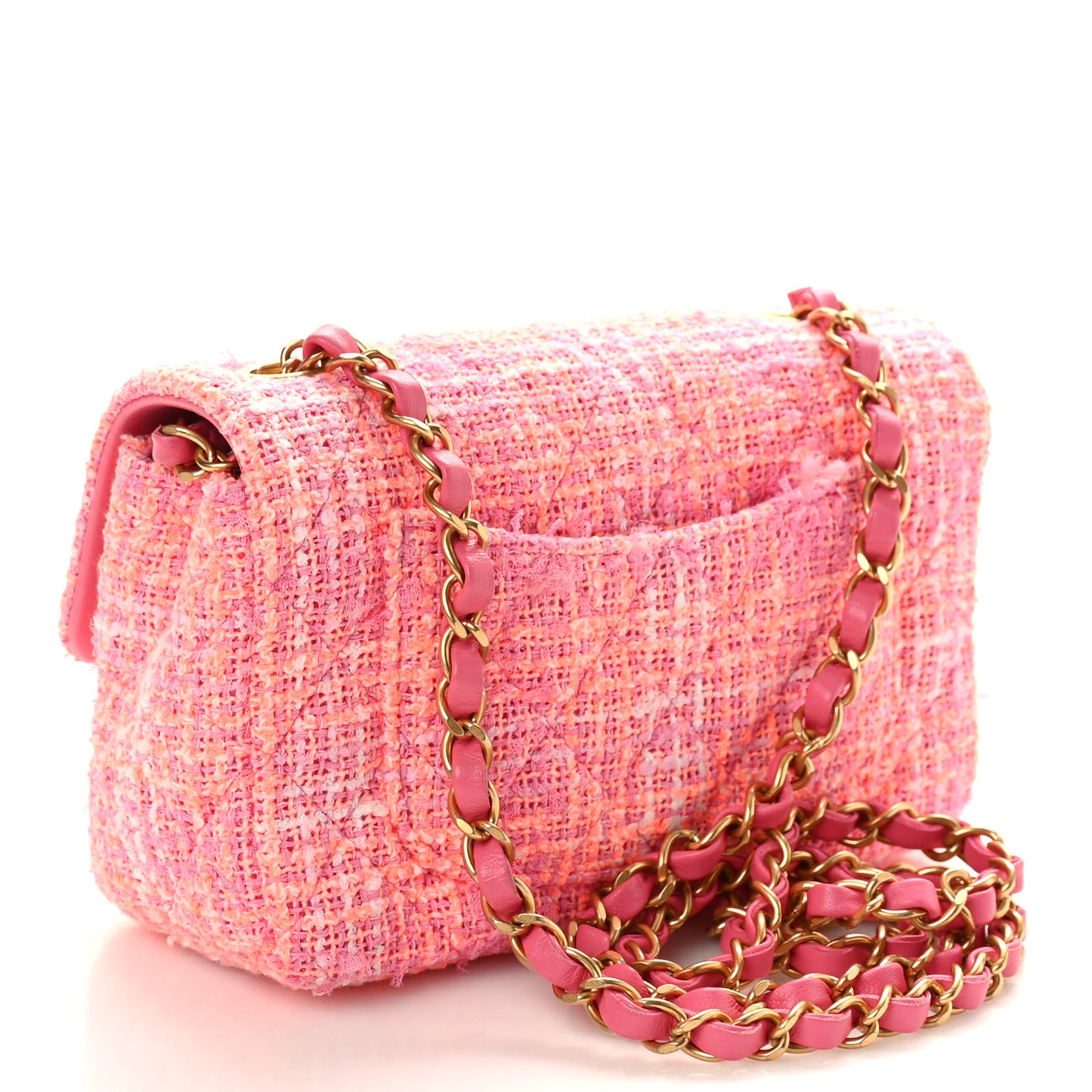 Tweed Quilted Mini Rectangular Flap Pink Multicolor