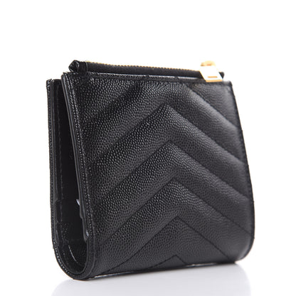 Saint Laurent Grain De Poudre Matelasse Chevron Monogram Zipped Card Case Black 3 of 6