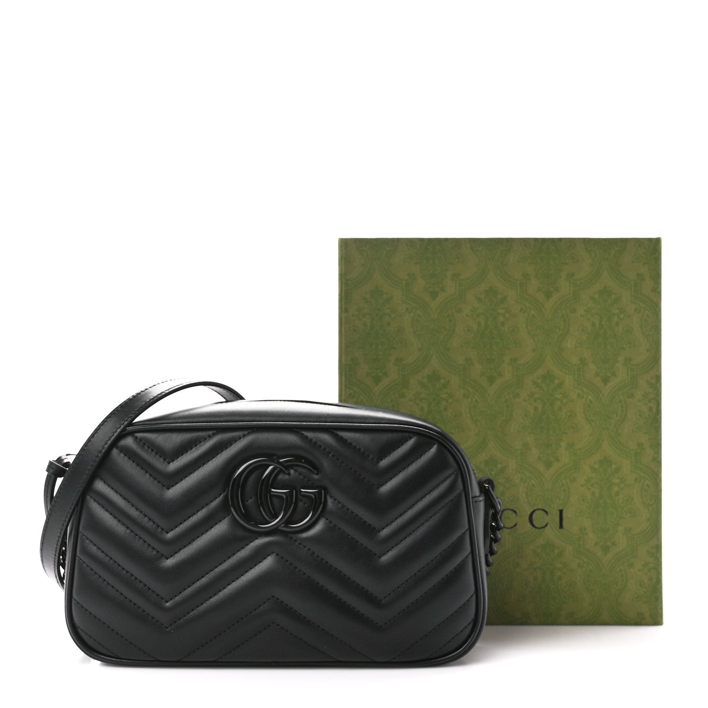 Calfskin Matelasse Monochrome Small GG Marmont Chain Shoulder Bag Black