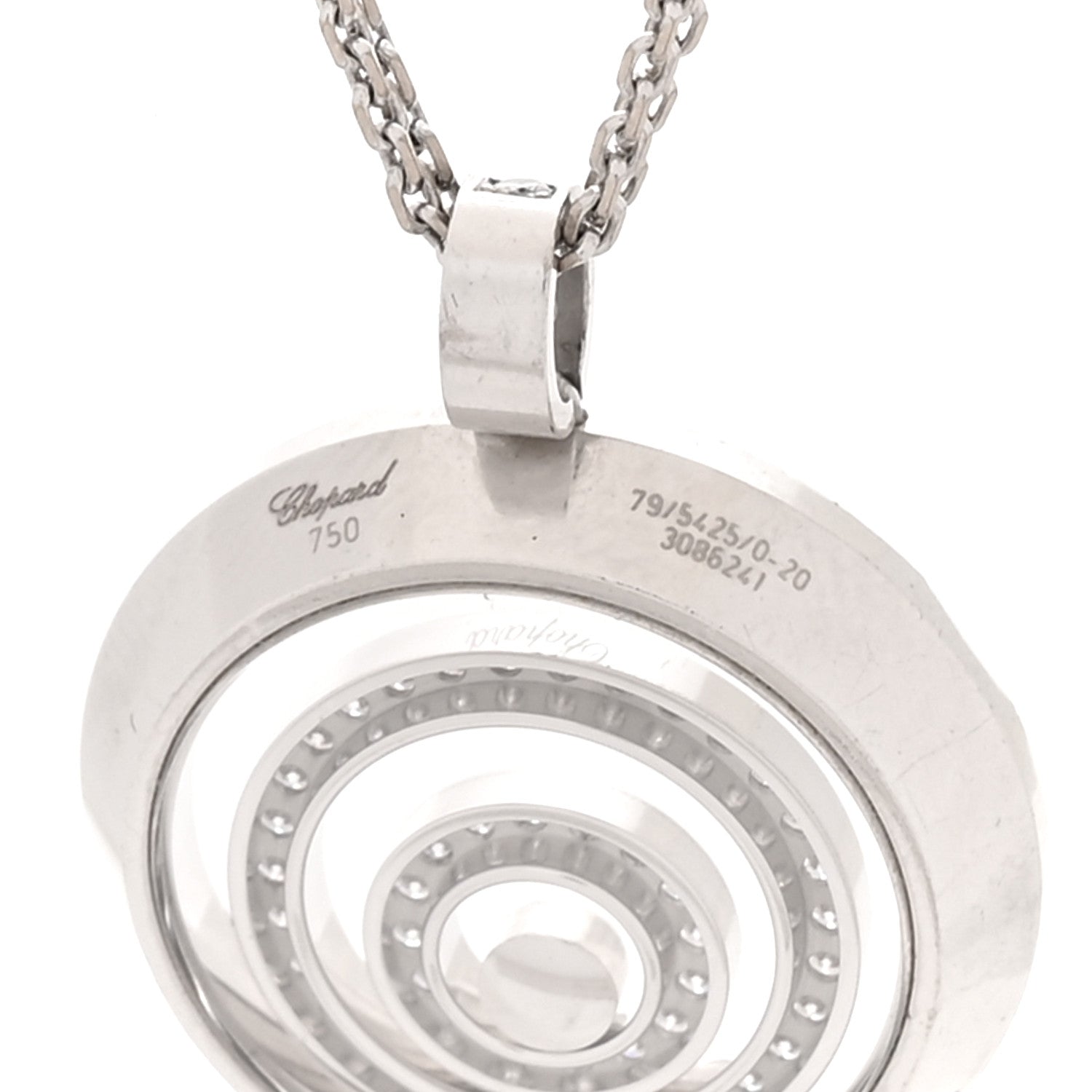 Chopard 18K White Gold Diamond Happy Spirit Three-Ring Pendant Necklace 7 of 8
