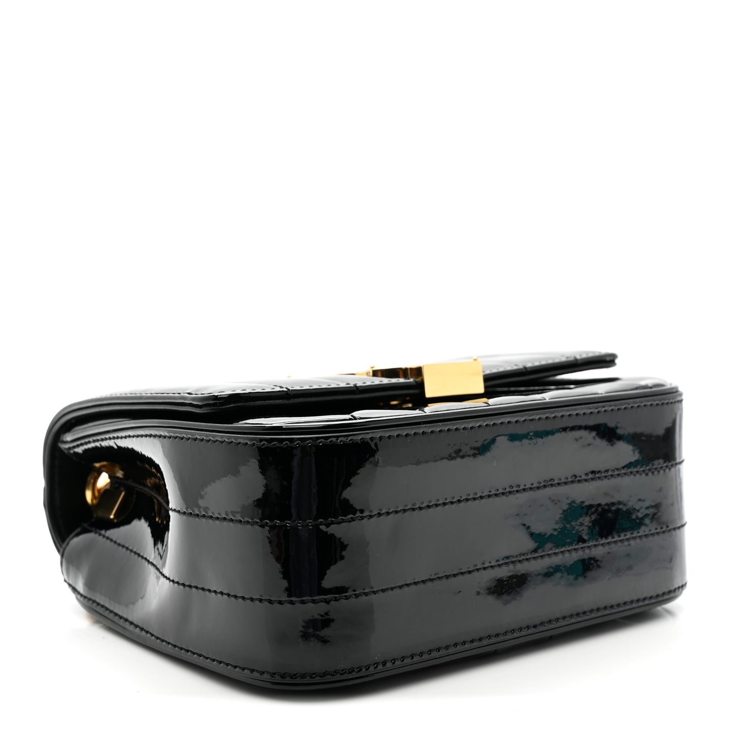 Patent Calfskin Matelasse Monogram Small Vicky Chain Bag Black