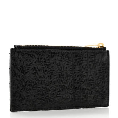 Saint Laurent Grain De Poudre Matelasse Chevron Monogram Fragments Zippered Card Case Black 3 of 7