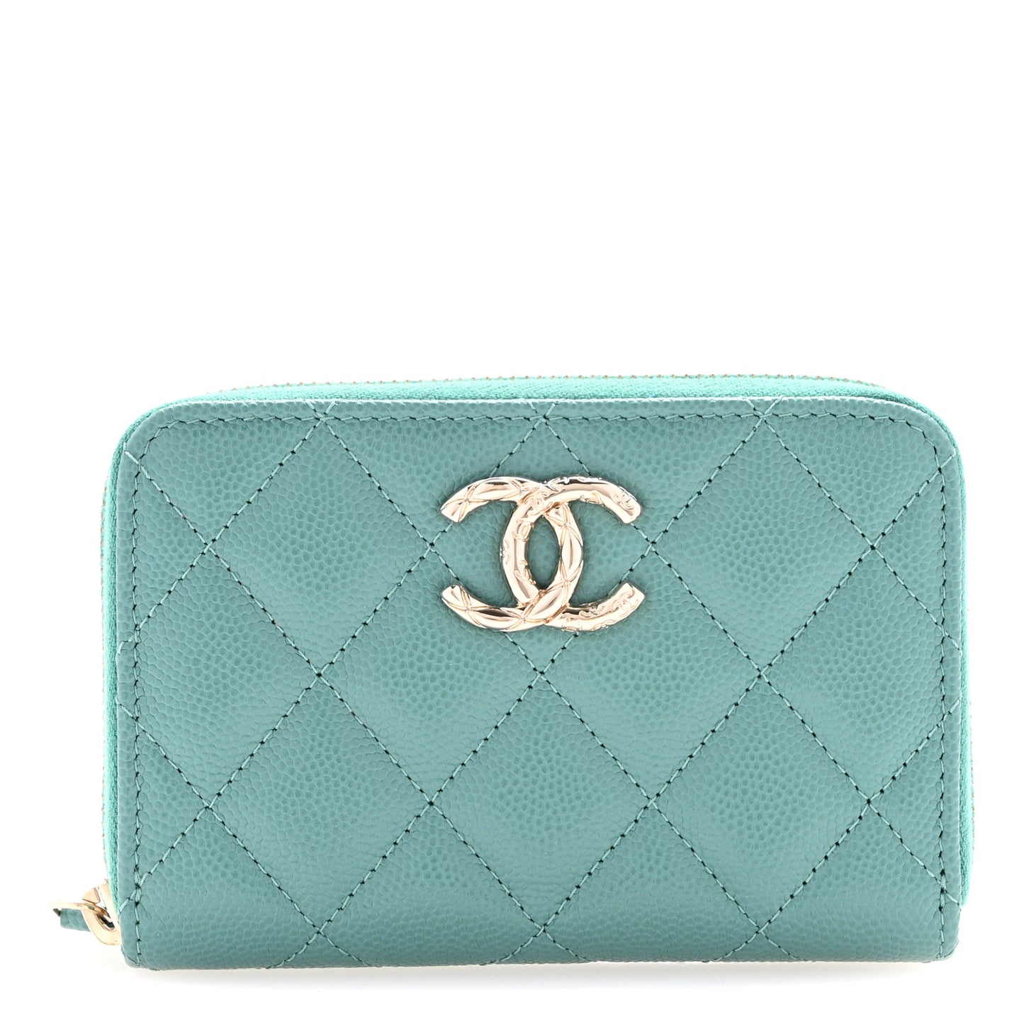 Caviar Quilted Zip Around Coin Purse Wallet Light Green