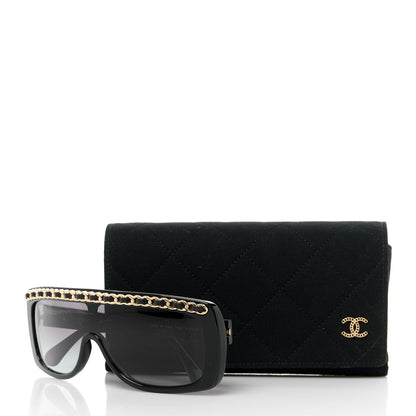 Chanel Lambskin Chain Acetate Shield Sunglasses Black 8 of 8