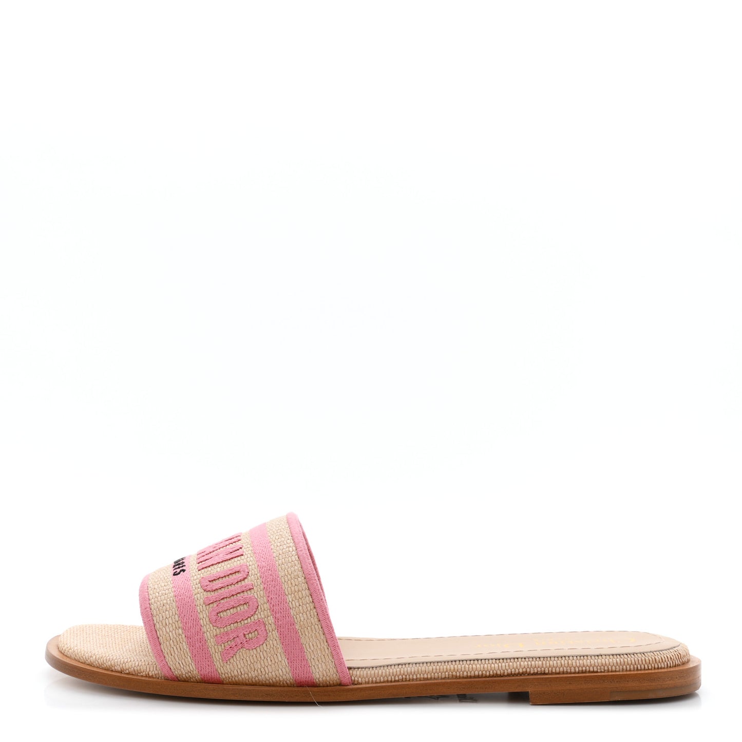 Straw Embroidered Dway Flat Slide Sandals 38 Rose Begonia