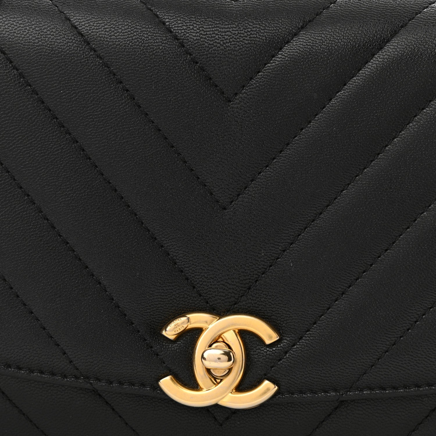Chanel Lambskin Chevron Quilted Gold Top Handle Flap Bag Black 8 of 10