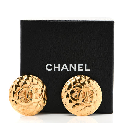 Chanel Metal Quilted CC Round Clip On Earrings Gold 6 of 6