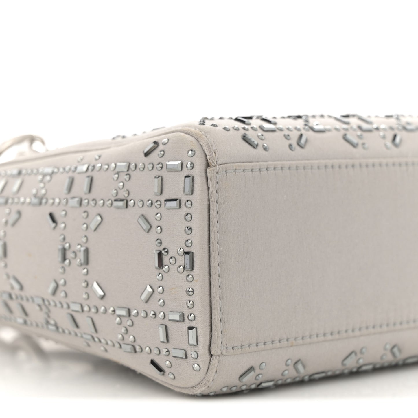 Satin Crystal Cannage Mini Lady Dior Gray