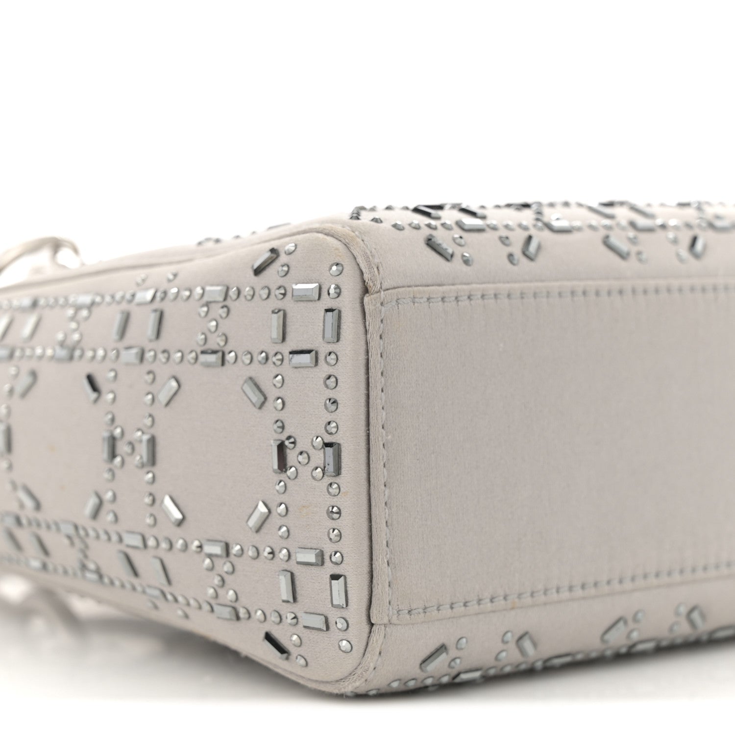 Christian Dior Satin Crystal Cannage Mini Lady Dior Gray 9 of 13