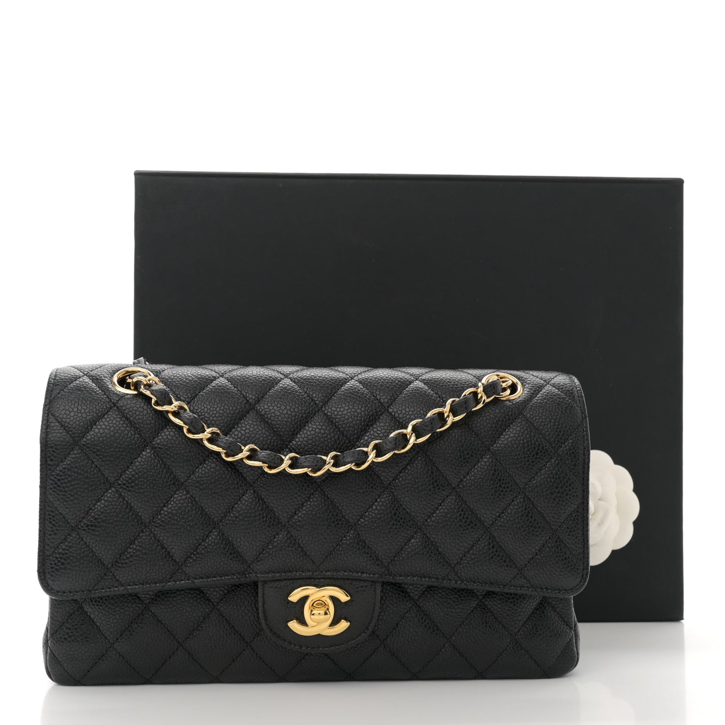 Caviar Quilted Medium Double Flap Black