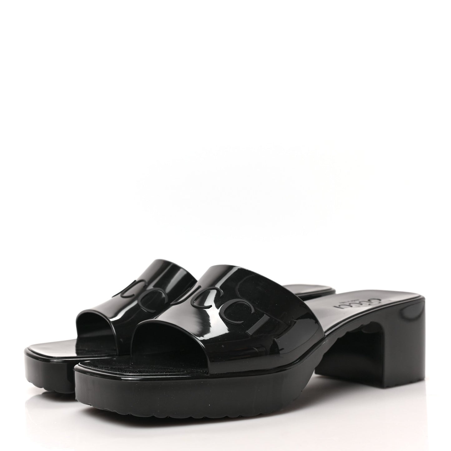 Rubber Gucci Logo Womens Platform 20/60mm Slide Sandals 37 Black