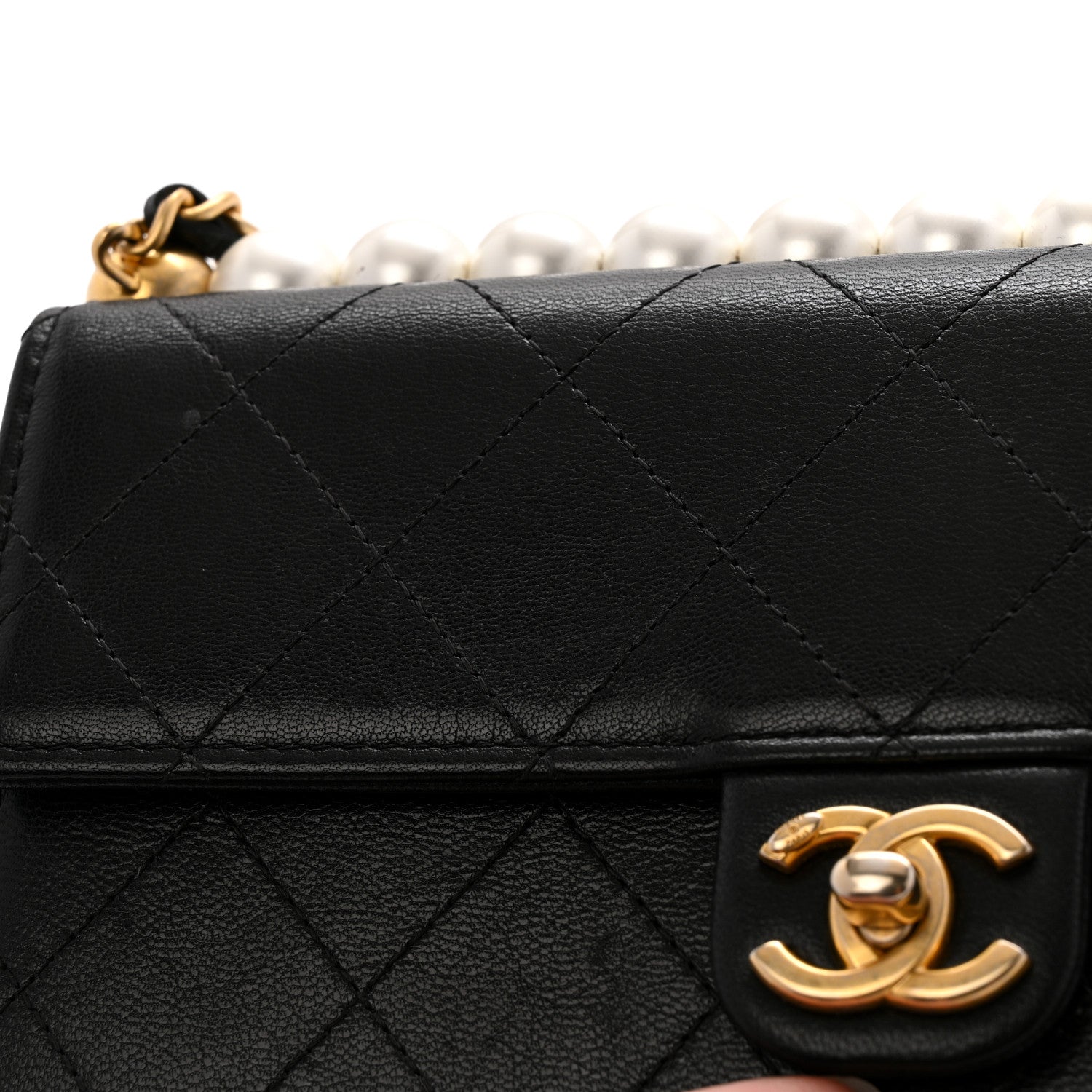 Chanel Goatskin Quilted Chic Pearls Clutch With Chain Black 14 of 16
