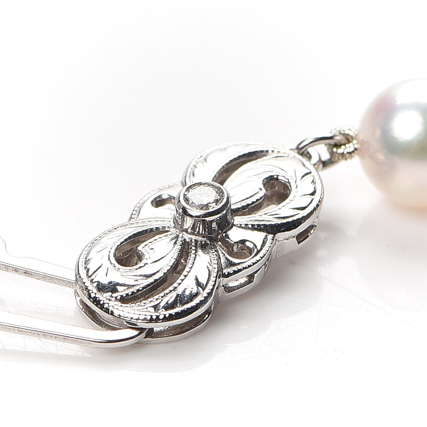 18K White Gold Diamond Akoya Pearl 7-9mm Graduated Strand Rondelle Necklace