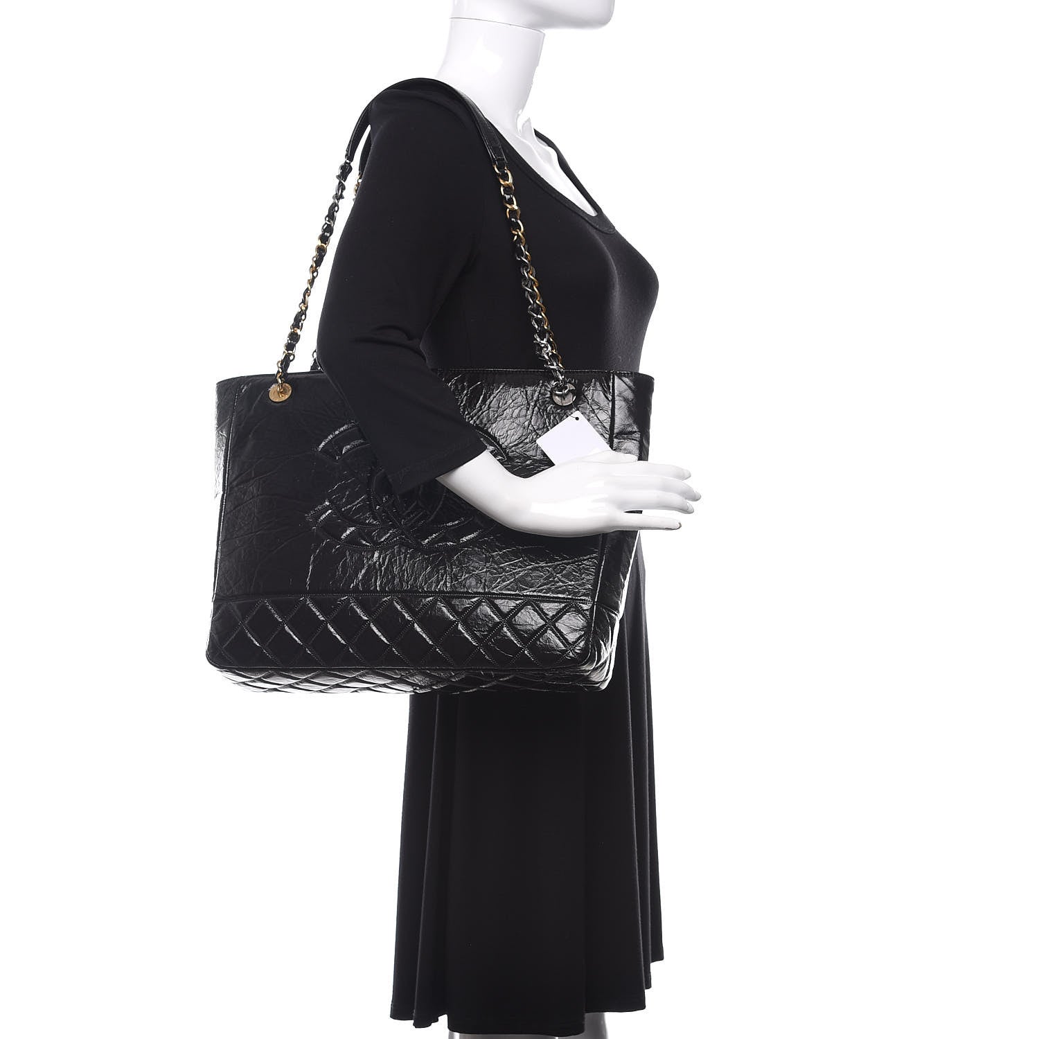 Chanel Shiny Aged Calfskin Quilted Large Shopping Bag Black 2 of 10