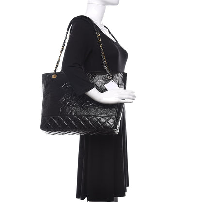 Chanel Shiny Aged Calfskin Quilted Large Shopping Bag Black 2 of 10