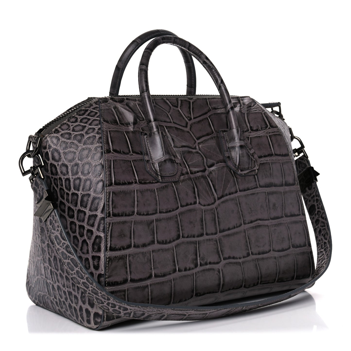 Calfskin Crocodile Embossed 3D Stud Medium Antigona Storm Grey