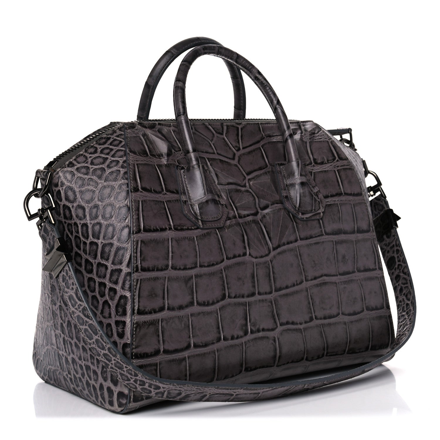 Givenchy Calfskin Crocodile Embossed 3D Stud Medium Antigona Storm Grey 3 of 11