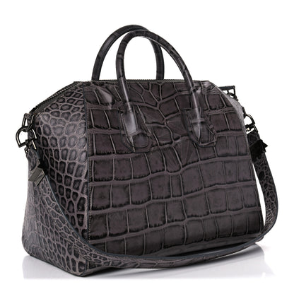 Givenchy Calfskin Crocodile Embossed 3D Stud Medium Antigona Storm Grey 3 of 11