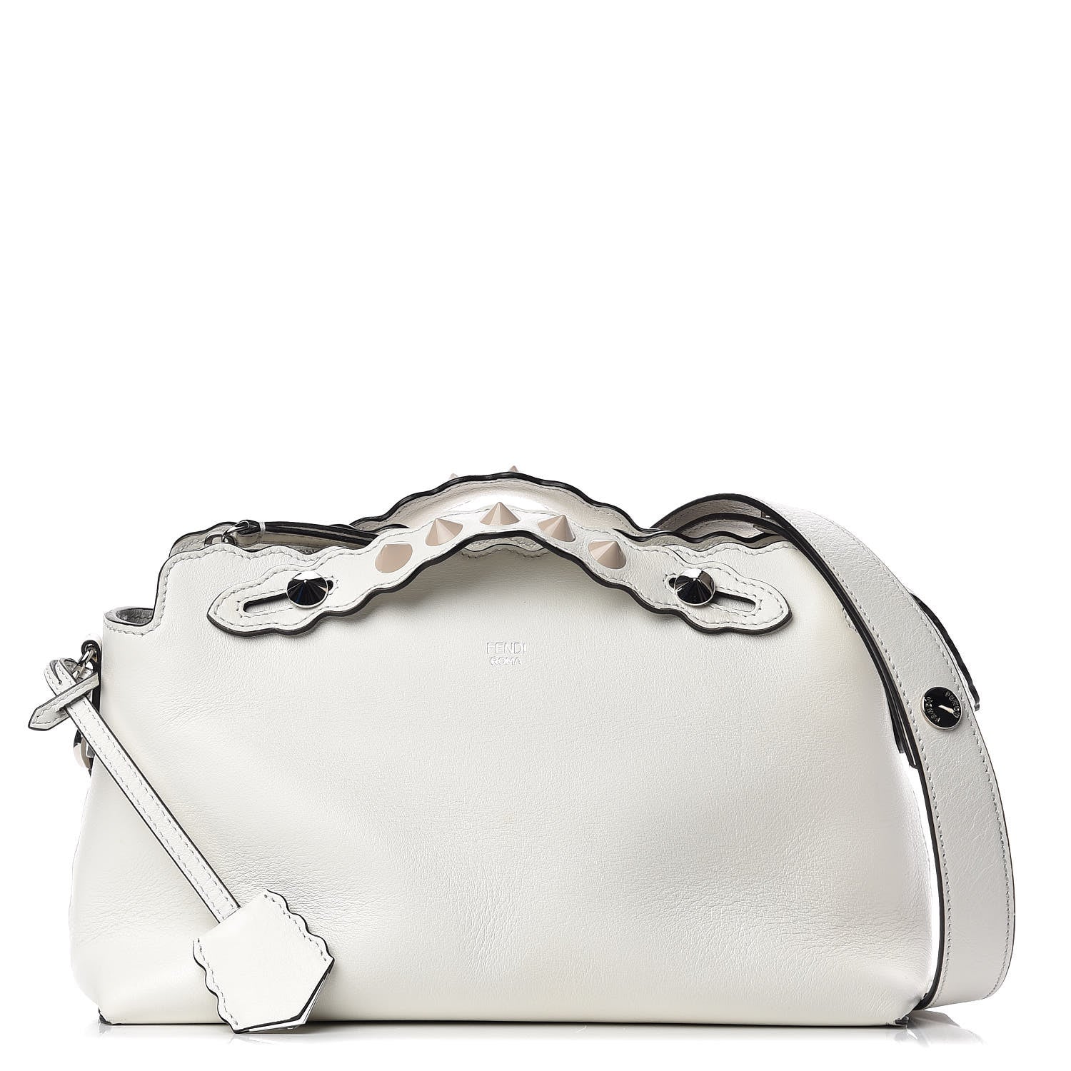 Fendi Vitello Dolce Scalloped Studded Medium By The Way Boston Bag White Ice 1 of 10