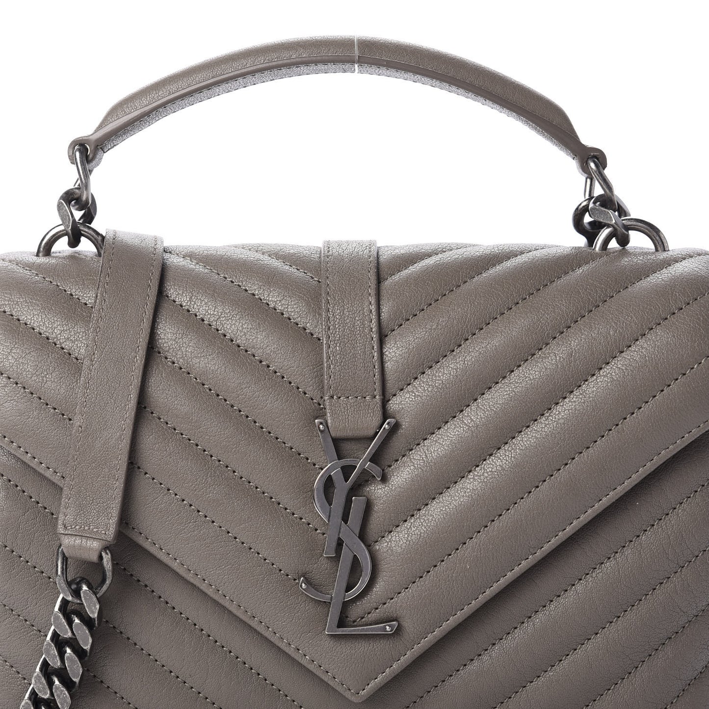 Sheepskin Matelasse Chevron Monogram Medium College Bag Light Coal
