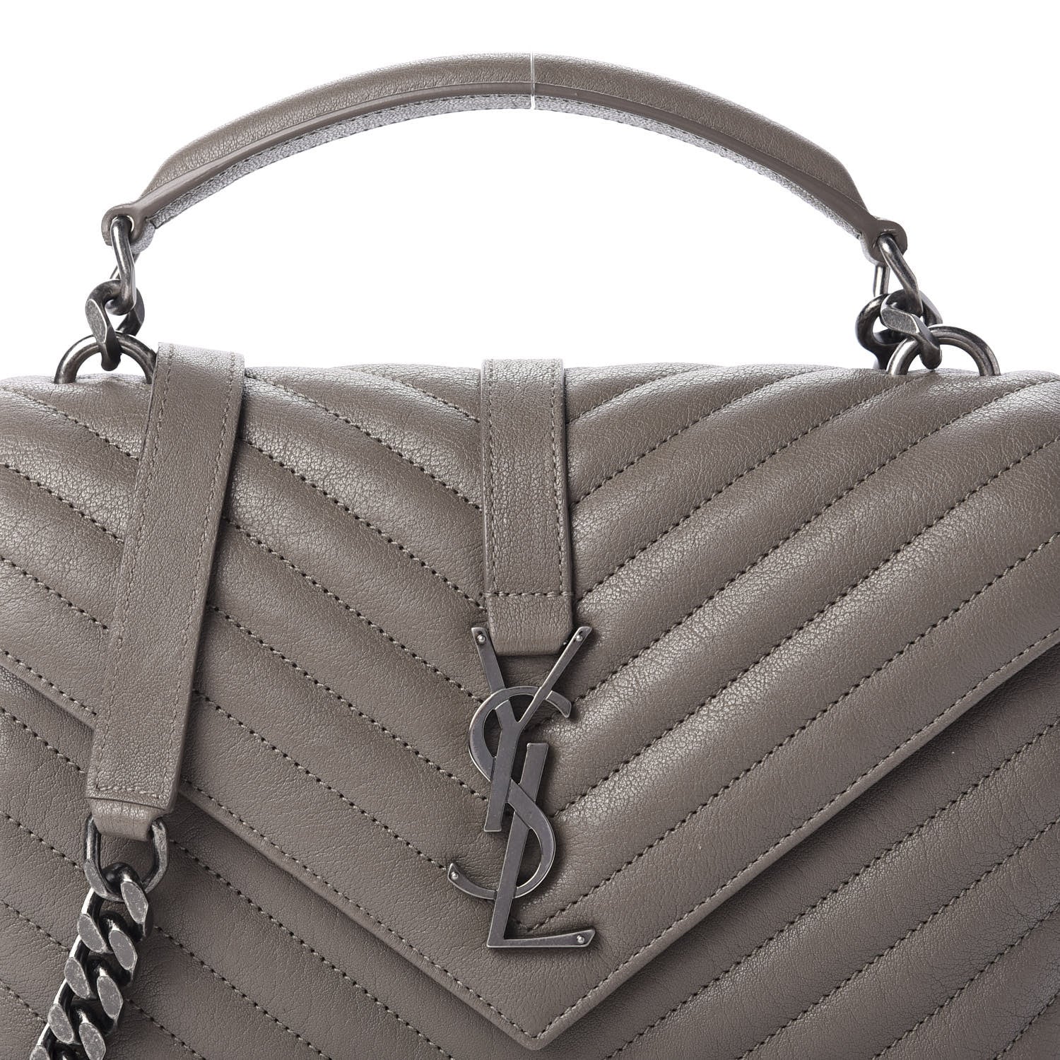 Saint Laurent Sheepskin Matelasse Chevron Monogram Medium College Bag Light Coal 12 of 12