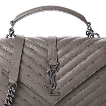 Saint Laurent Sheepskin Matelasse Chevron Monogram Medium College Bag Light Coal 12 of 12