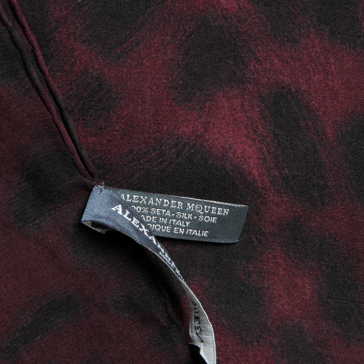 Alexander McQueen Silk Chiffon Leopard Skull Scarf Burgundy 5 of 5