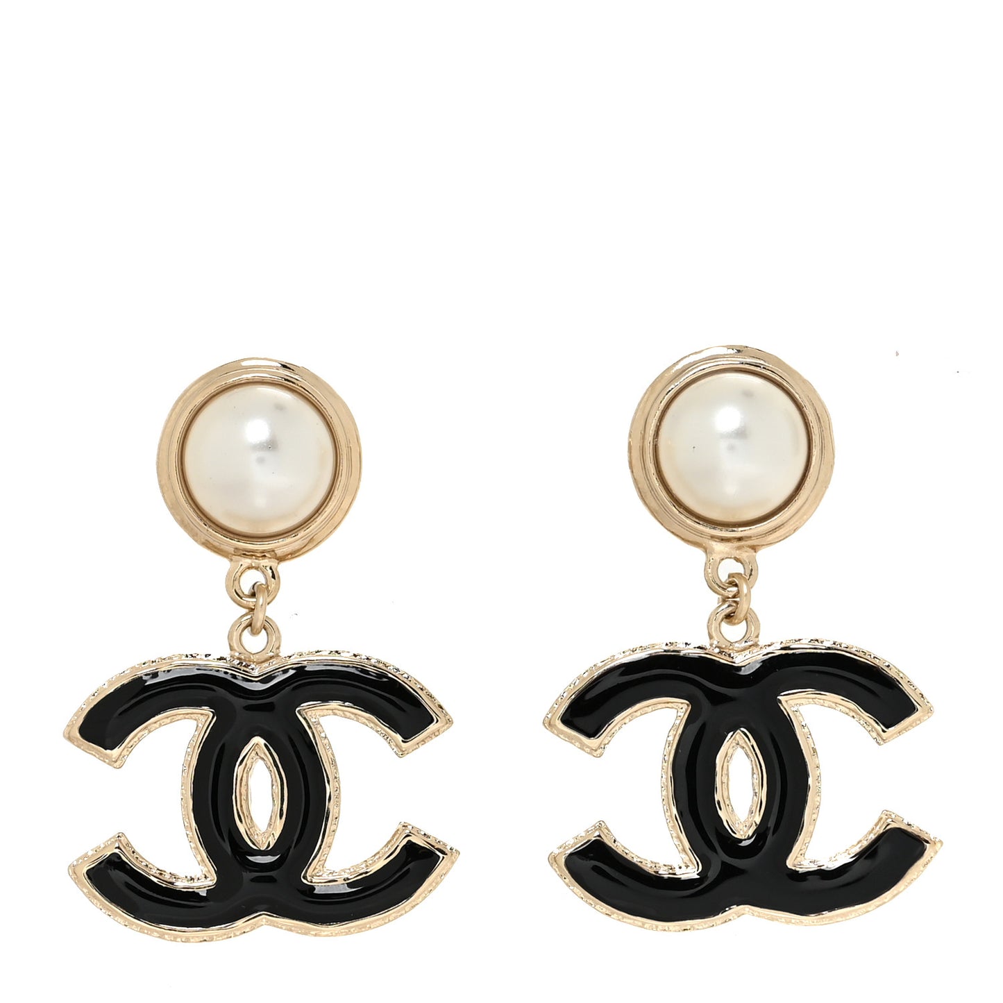 Pearl Enamel CC Drop Earrings Black