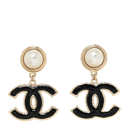Chanel Pearl Enamel CC Drop Earrings Black 1 of 4